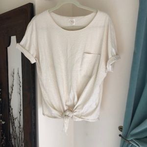 Metallic Gold stripe tie front tee